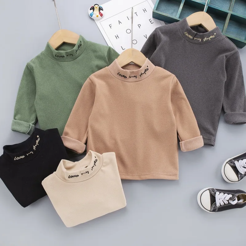 

Kid Boys Girls Casual Base Shirt Spring Autumn Children's Letter Turtleneck Pullover Kids Active Fashion T-Shirt 2021 Kid's Top