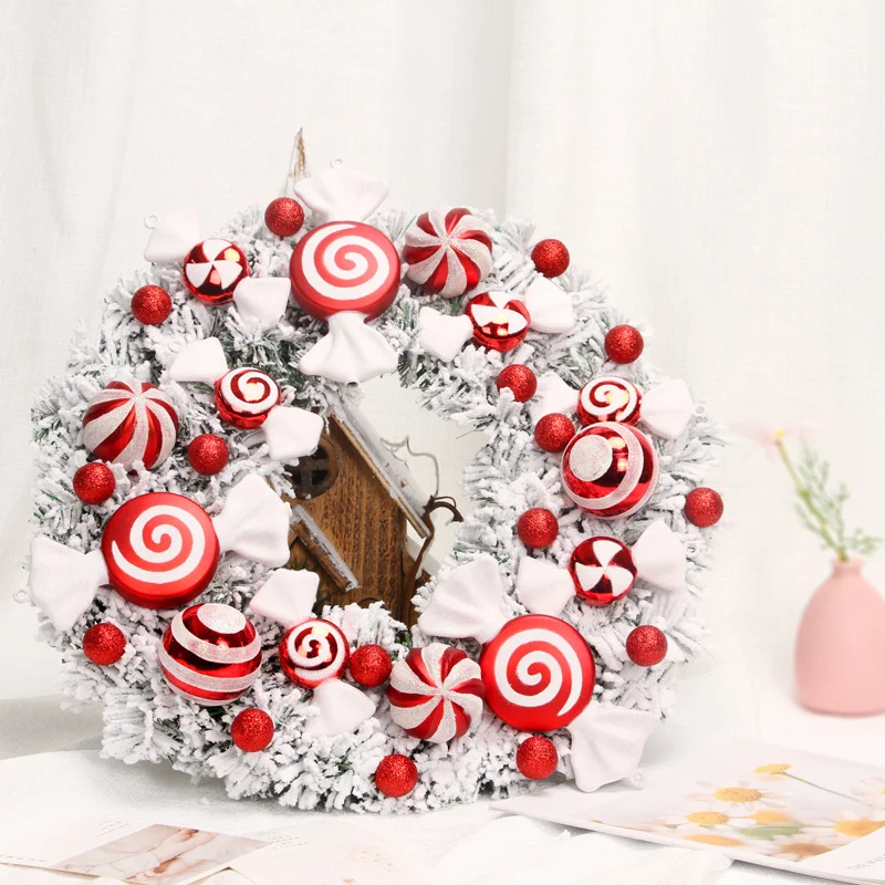 Corona de dulces de Navidad para puerta delantera, accesorios colgantes, suministros de decoraci&oacute;n, 40cm-0