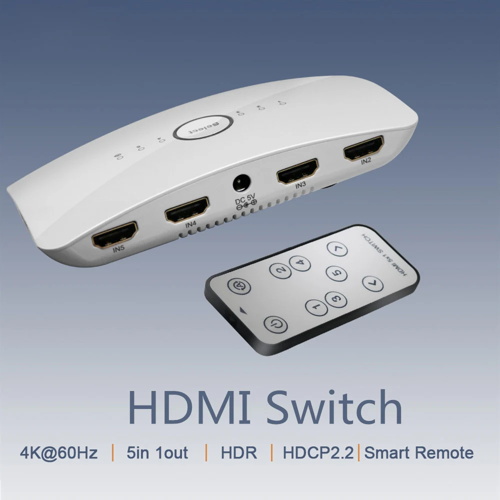 HDMI сплиттер переключатель 2 0 4K 60Hz 5 в 1 выход адаптер HDR коммутатор с пультом