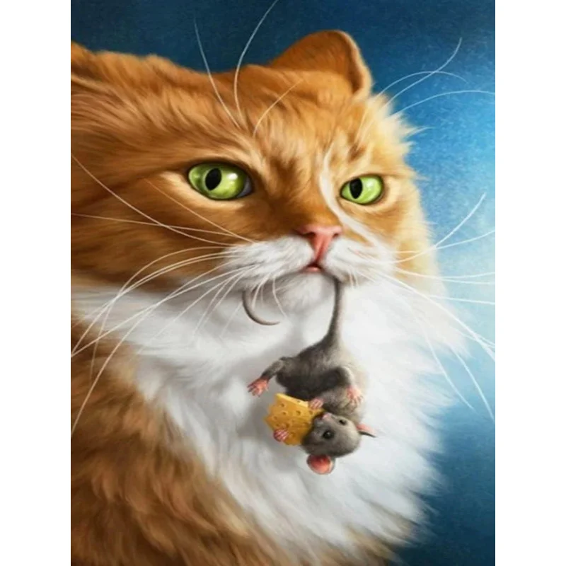 

5D DIY Diamond Painting Cat Catching Mouse Crystal Mosaic Diamond Painting Cross Stitch Animal Needlework Home Decoration