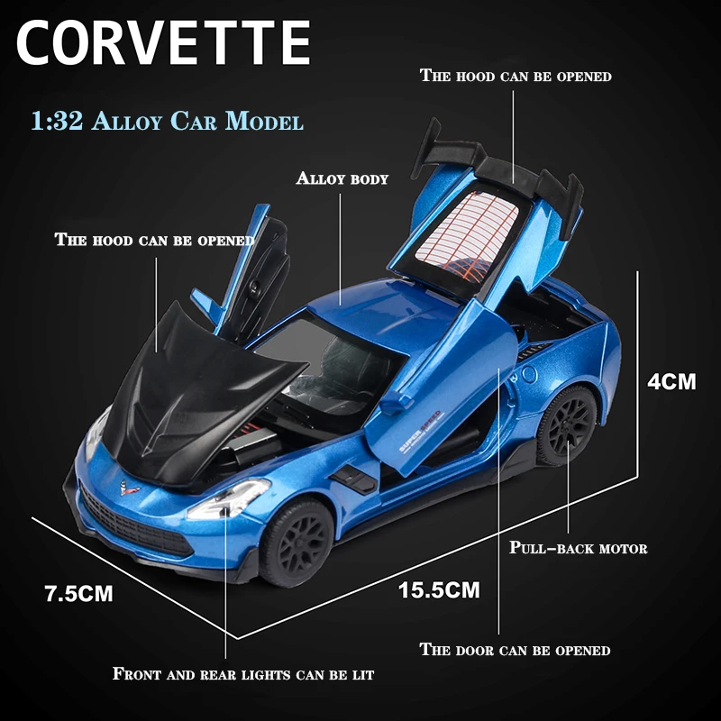 1:32 Corvette Diecasts& Toy vehicles сплав оттягивающийся автомобиль игрушки Модель со звуком и светильник игрушечные машинки для детей Подарки