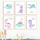 Мультяшный акварельный динозавр Трицератопс, детская настенная Картина на холсте, скандинавские плакаты и принты, настенные картины, декор детской комнаты