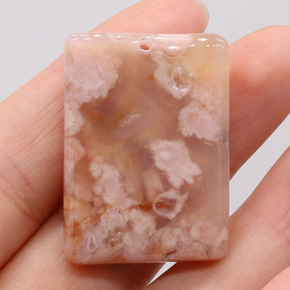 

Natural Semi-precious Stones Pendant Rectangle Cherry Blossom Agate DIY for Jewelry Making Necklaces Accessories Gift