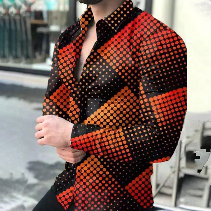 Mens Blue Polka Dot Blouse Casual lapel Button Up Shirts Men Chemise Homme Party Club Male Shirts Garden Point Camisas Masculina