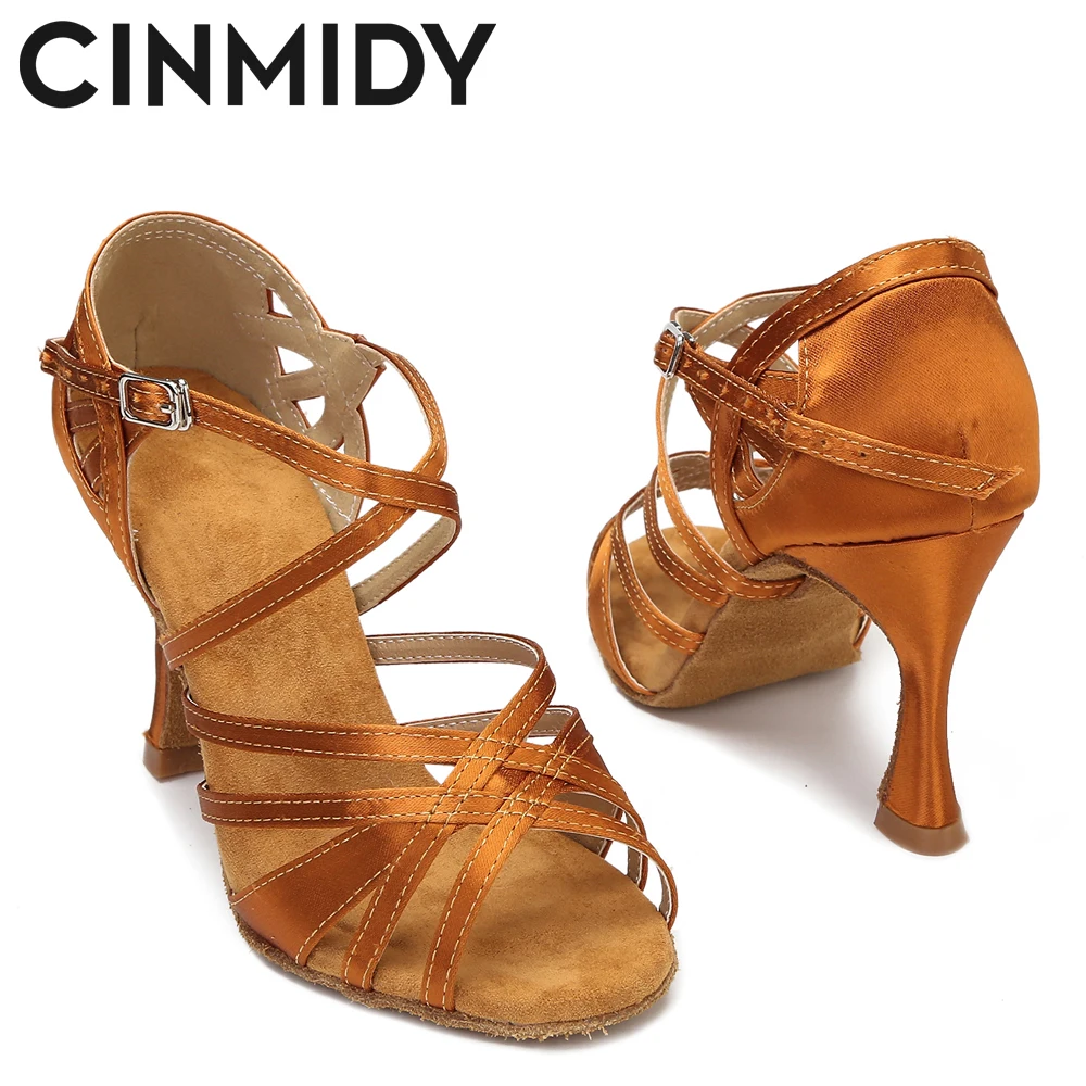 Женские туфли для латиноамериканских танцев CINMIDY с леопардовым принтом из шелка