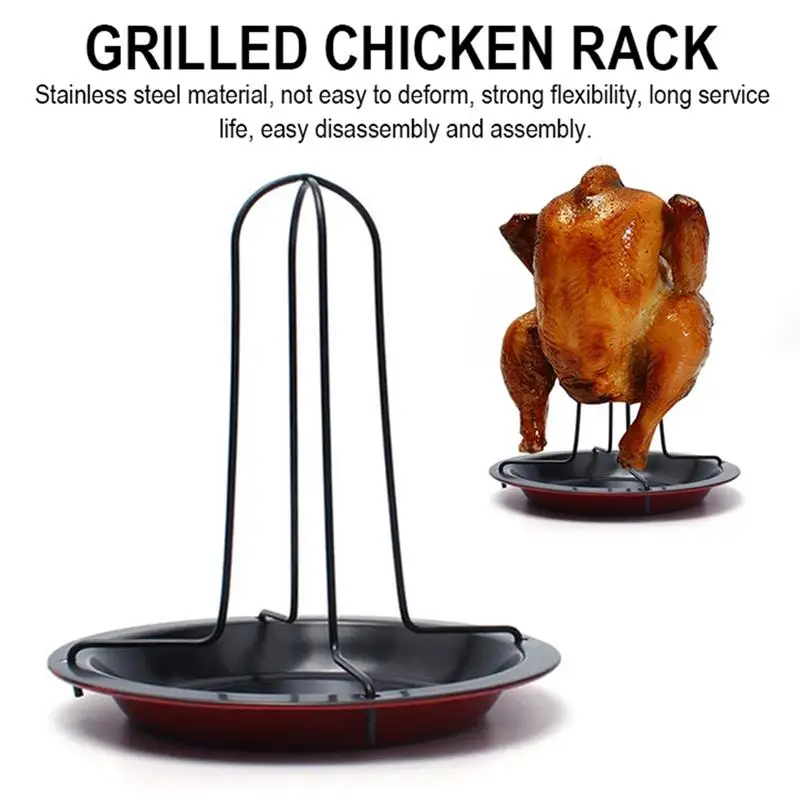 

Durable and easy to clean Chicken Duck Holder Rack Grill Stand Roasting For BBQ Rib Non Stick Carbon Steel gadgets