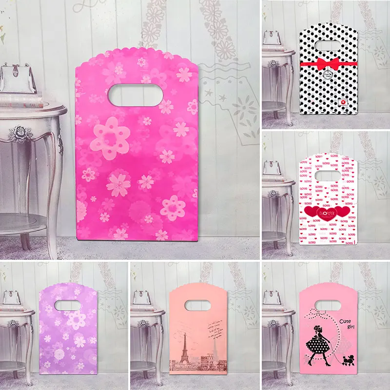 

50pcs Small Plastic Bags for DIY Jewelry Making Packaging Retail Display Plastic Handle Bags Mini Gift Packing Bag