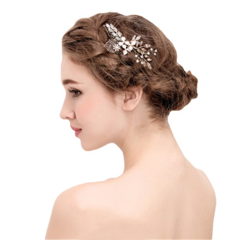 Hollowing out Leaf Bridal Hair Comb For Bride Handmade Wedding Jewelry Accessories Party Headdress Flower Combs women Charms | Свадьбы и