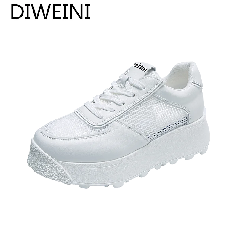 

2021 Fashion Women's Shoes Spring Walking Platform Shoes New Women's Mesh Breathable Sneakers Comfortable Lace-up Casual Shoes
