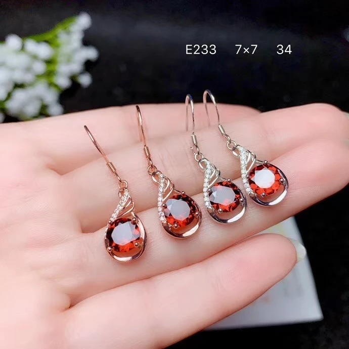 

exquisite red garnet dangling earrings with hook for women jewelry real 925 silver natural gem girl birthday gift women earring