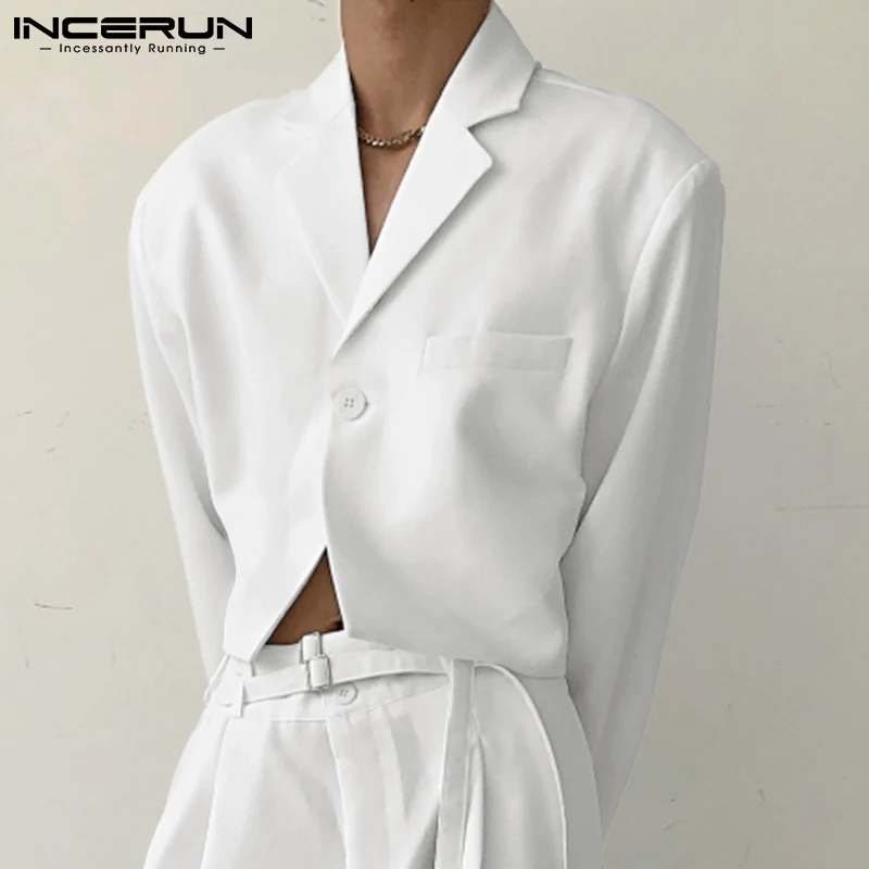 

2022 Men Blazer Lapel One Button Long Sleeve Fashion Casual Suits Men Streetwear Elegant Solid Color Crop Coats S-5XL INCERUN