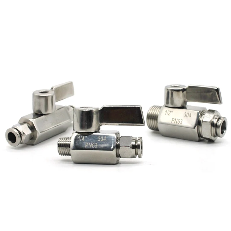 Мини шаровой клапан Ручка из нержавеющей стали 1/4 3/8 1/2 до 4/6/8/10/12/14/16 мм O.D шланг ПК
