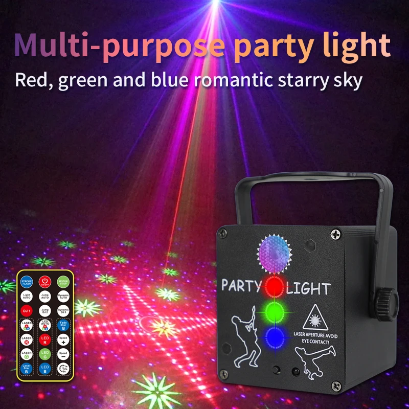 

Вращающаяся светодиодная RGB-лампа с 4 отверстиями, освещение для вечеринки со звуковой активацией, Звездный лазерный проектор, Рождественск...