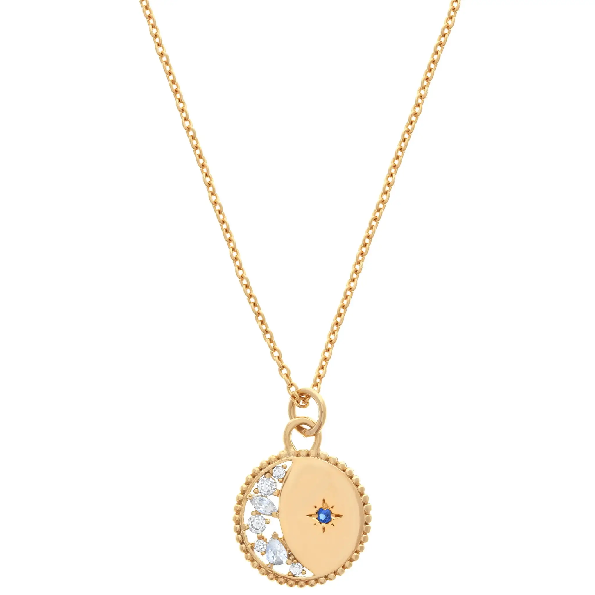 

Gold coin necklace geometric Round disco Disk pendant engraved cz Moon star christmas gift classic fashion jewelry