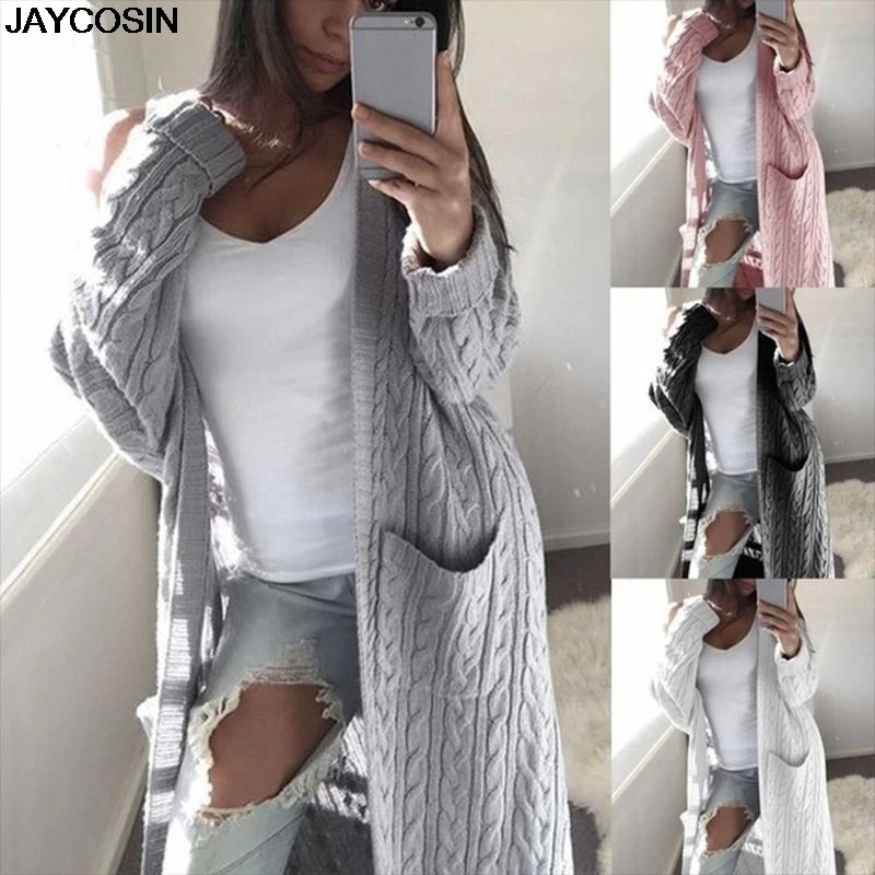 JAYCOSIN, новинка, осенне-зимний женский кардиган, длинный рукав, с капюшоном, однотонный, вязаный,, женский, сохраняющий тепло свитер, открытый шов, пальто, 9822