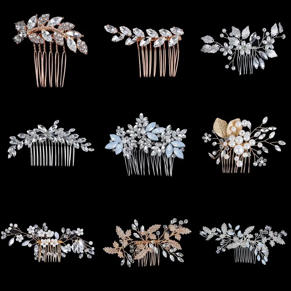 Silver Color Pearl Crystal Wedding Hair Combs Hair Accessories for Bridal Flower Headpiece Women Bride Hair ornaments Jewelry