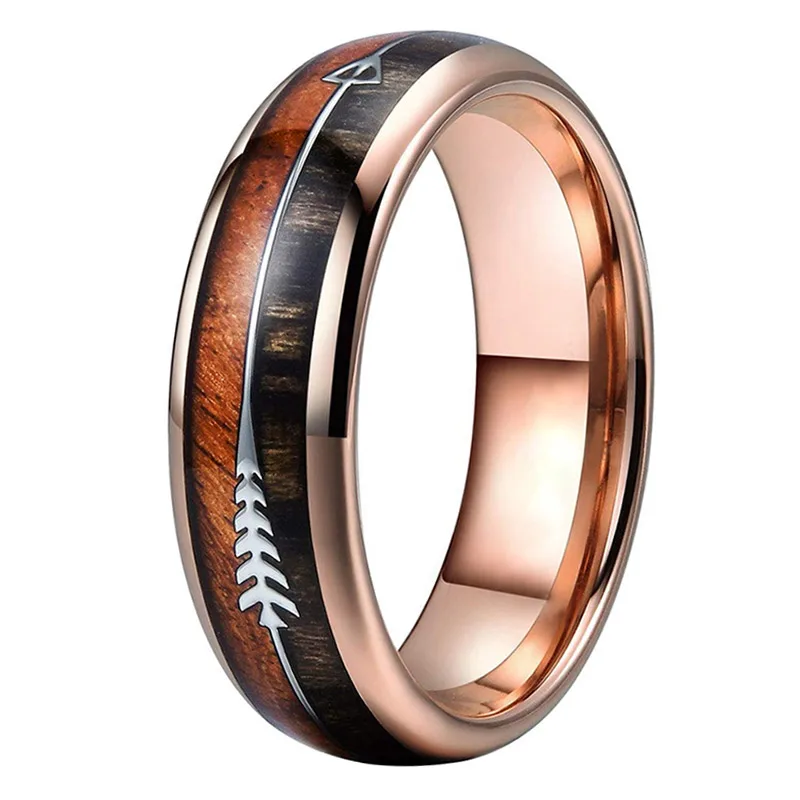 6mm Rose Gold 6/8 мм Вольфрам карбидные кольца для Для мужчин Для женщин обручальные кольца природы дерева КоА стрелка инкрустация по индивидуальному заказу гравировка свободный крой - Цвет основного камня: 6mm Rose Gold