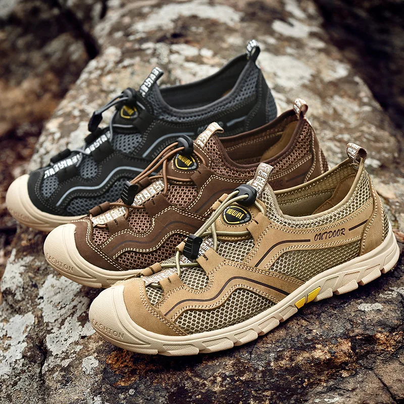 

New Men's Speed Interference Water Shoes Breathable First Layer Cowhide Mesh Sandals Outdoor Hiking Large Size Shoes