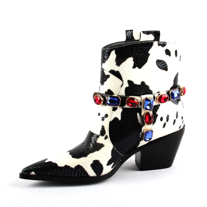 Разноцветные ковбойские ботильоны из искусственной кожи Женские дизайнерские