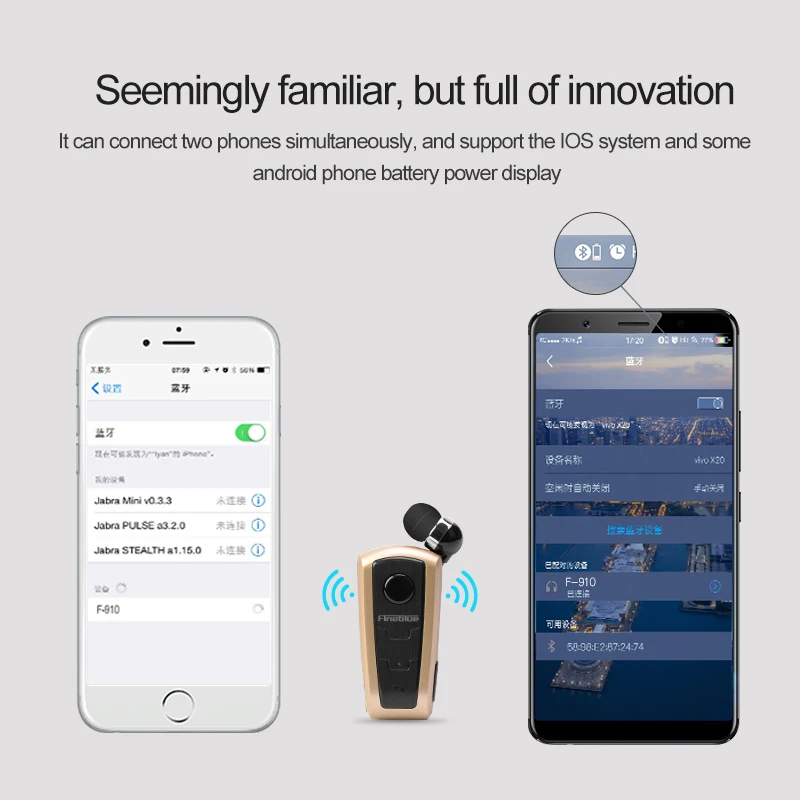 Fineblue F910 Беспроводной Bluetooth клип телескопического Тип Бизнес наушники износ