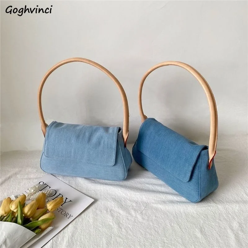 

Shoulder Bags Women Denim Simple Underarm Flaps High Quality Cross-body Korean Style Womens Handbags Chic Stylish Retro Elegant