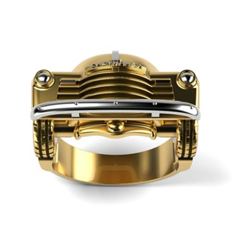 

New Design Two Tone Automobile Model Finger Ring for Men Women Gothic Punk Party Anniversary Ring Delicate Jewelry Gift
