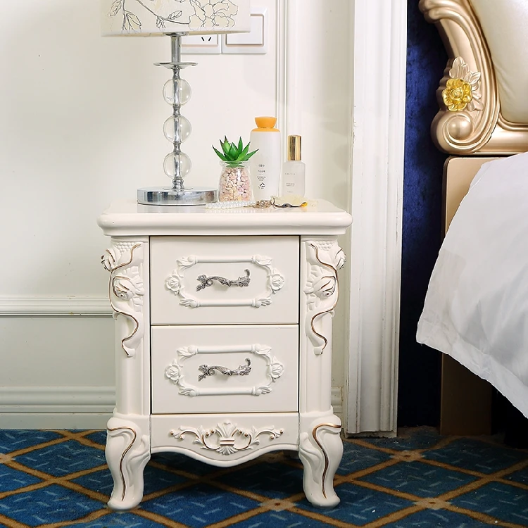 Простой европейский пасторальный белый прикроватный столик Деревянный шкафчик