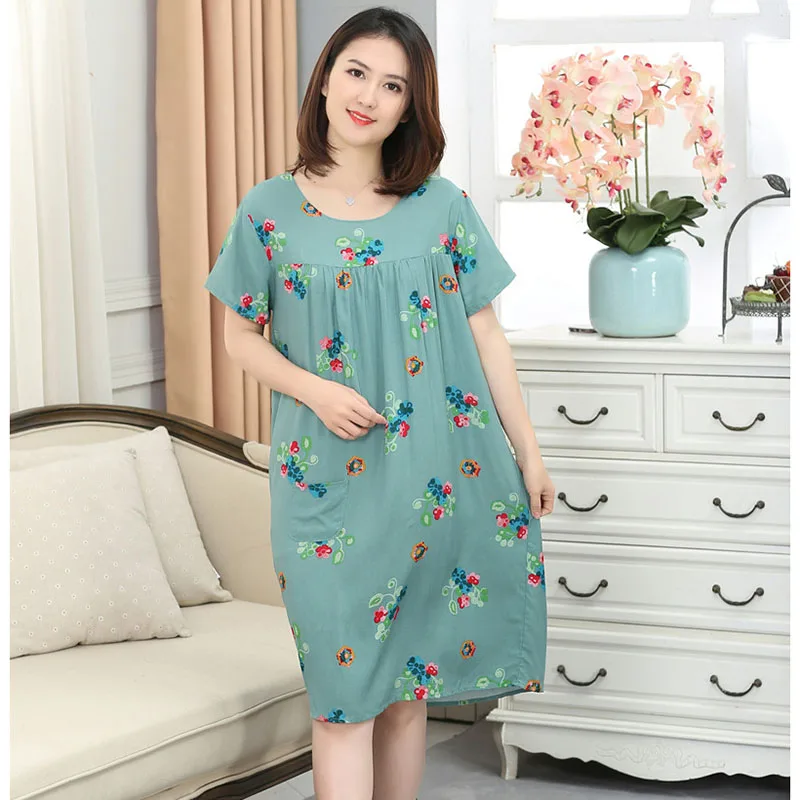 Ночная рубашка женская для средних лет летняя сорочка с коротким рукавом