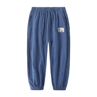 children trousers for boys girls cotton linen elastic waist solid color summer mosquito pants kids clothing long pants 100 160cm