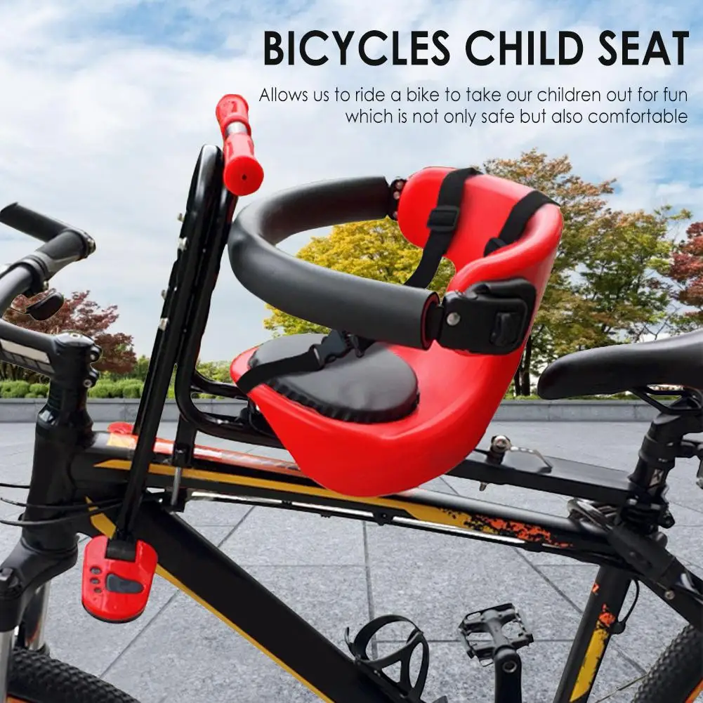 

Съемное детское сиденье для велосипеда из ПУ, Переднее Крепление для ребенка, безопасное сиденье-переноска с поручнями и задним упором, вел...