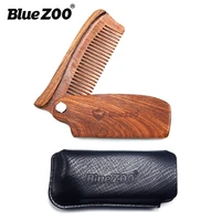bluezoo black and golden sandalwood hair beard comb beard portable comb care wooden comb folding comb leather bag