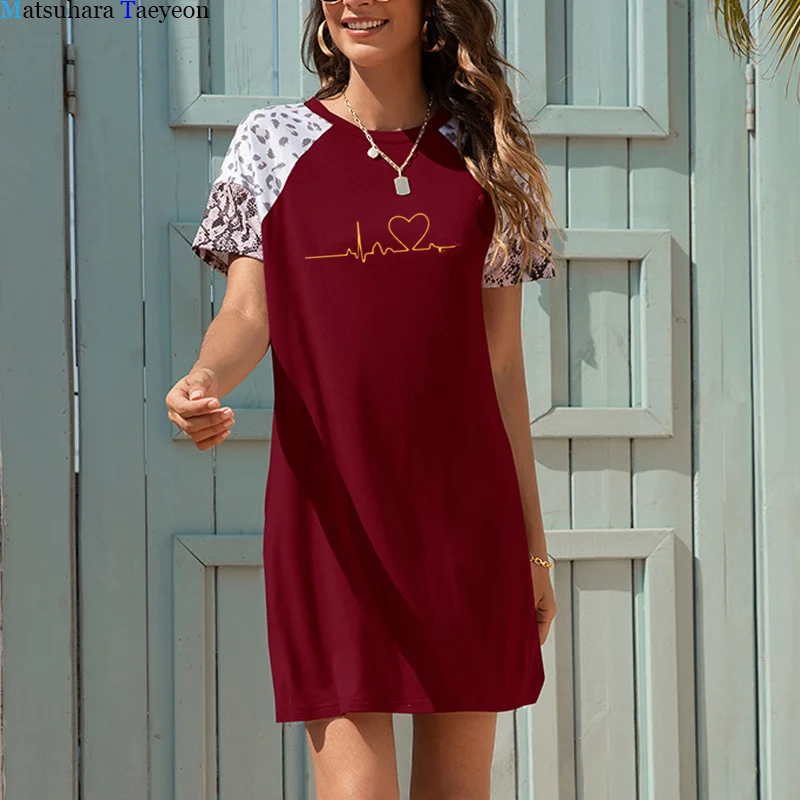 

Love Print Dress Woman Harajuku Summer New Fashion Plus Size Female Leopard Print Casual Dresses for Women 2021