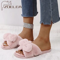 women slippers furry home slides woman outside beach shoes female flat plush shoes fur slippers woman indoor footwear size 41