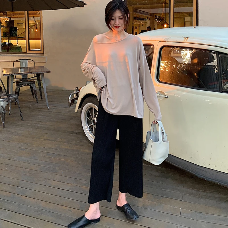 Pantalones de maternidad holgados de pierna ancha para mujeres embarazadas, ropa fina de vientre con cintura el&aacute;stica, para primavera y verano, 2021-1