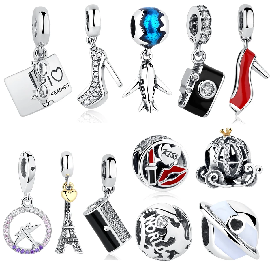 Серебряные бусины 925 пробы Berloque (брелоков) Семья дом Эйфелева башня Камера