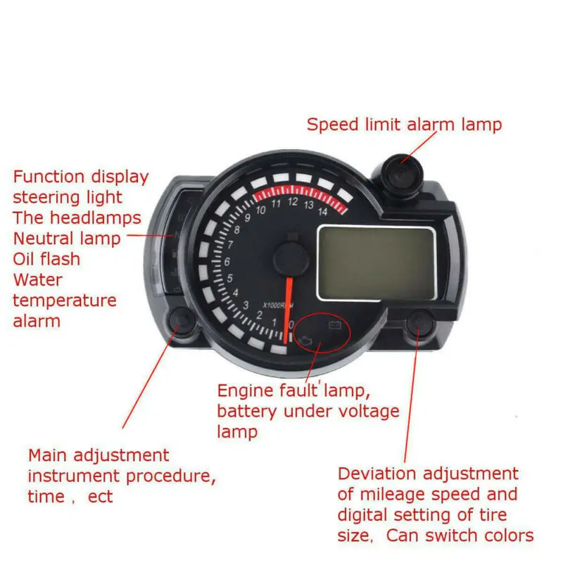 

Universal Motorcycle LCD Digital Speedometer Motorbike Odometer Tachometer Gauge