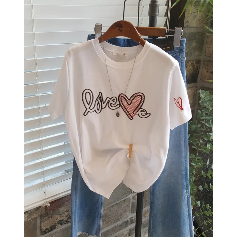 

Love Heart Cotton T shirt Women Simple Harajuku Cute Oversized y2k Aesthetic Chic Tshirt dropship