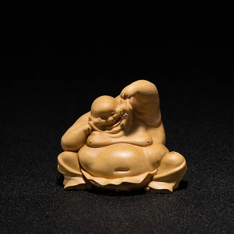 

Резьба по дереву смейся Майтрейя счастливая резьба по дереву Улыбка Будды Ремесла украшения для дома и автомобиля