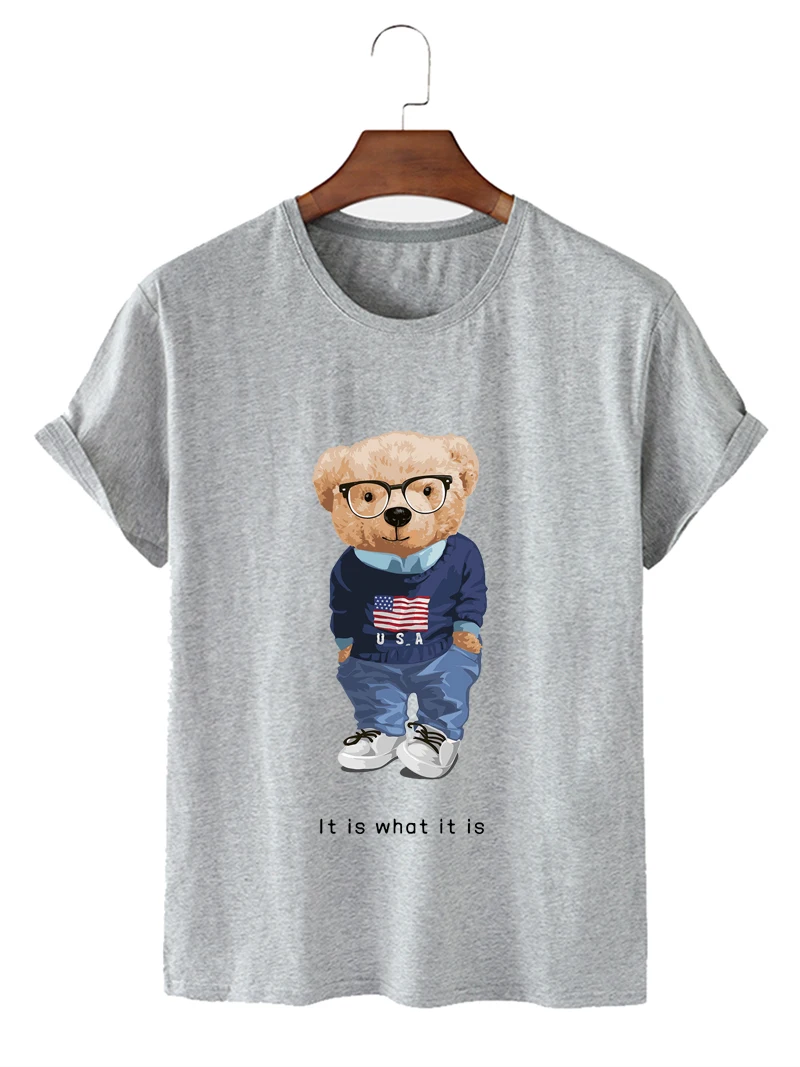 

Harajuku Basic Women Summer Bear Print Plus Size Cotton T Shirt Solid Casual Loose Tshirt O Neck Female Tops T-shirt Hip Hop