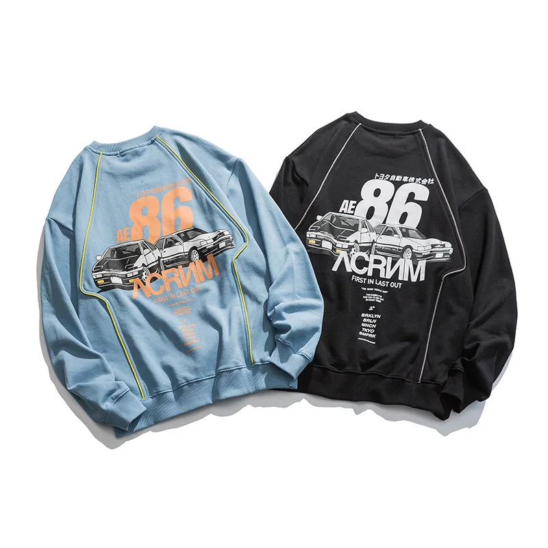 

Not Valuable Autumn New AE86 Racing Printed round Neck Sweatshirt Men's Street Loose Casual Long Sleeve Hoodie with Sleeves