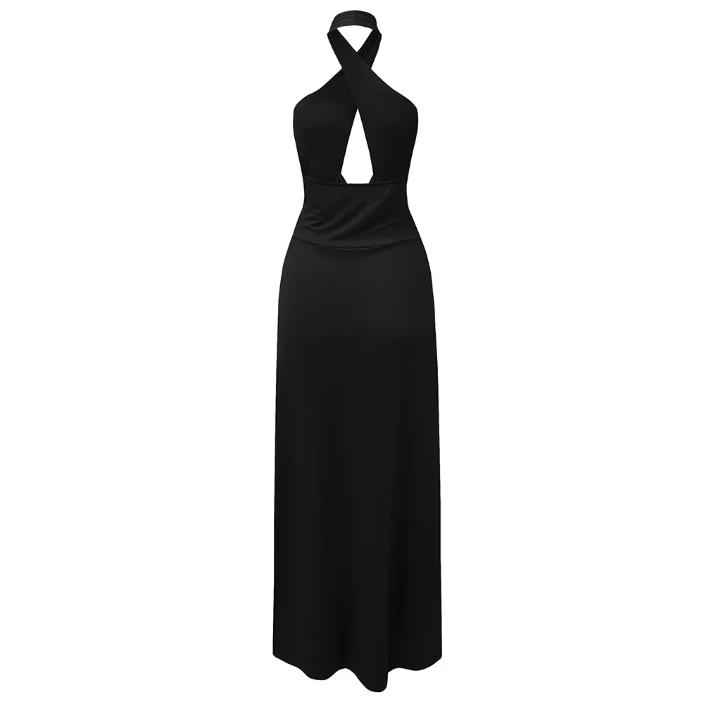 

BacklakeGirls 2020 Sexy Halter Neck Sleeveless Solid Color Evening Dress Cut Slit Party Dress Vestidos De Fiesta De Noche