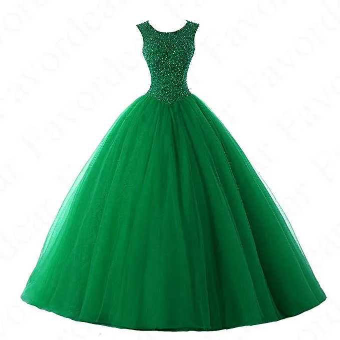 Favordear Vestido De 15 Anos бордовый Изумрудный зеленый красный золотой бисер Пышное Платье бальные платья сладкий 16 нарядное платье с открытой спиной Платья - Цвет: BLF-105-green