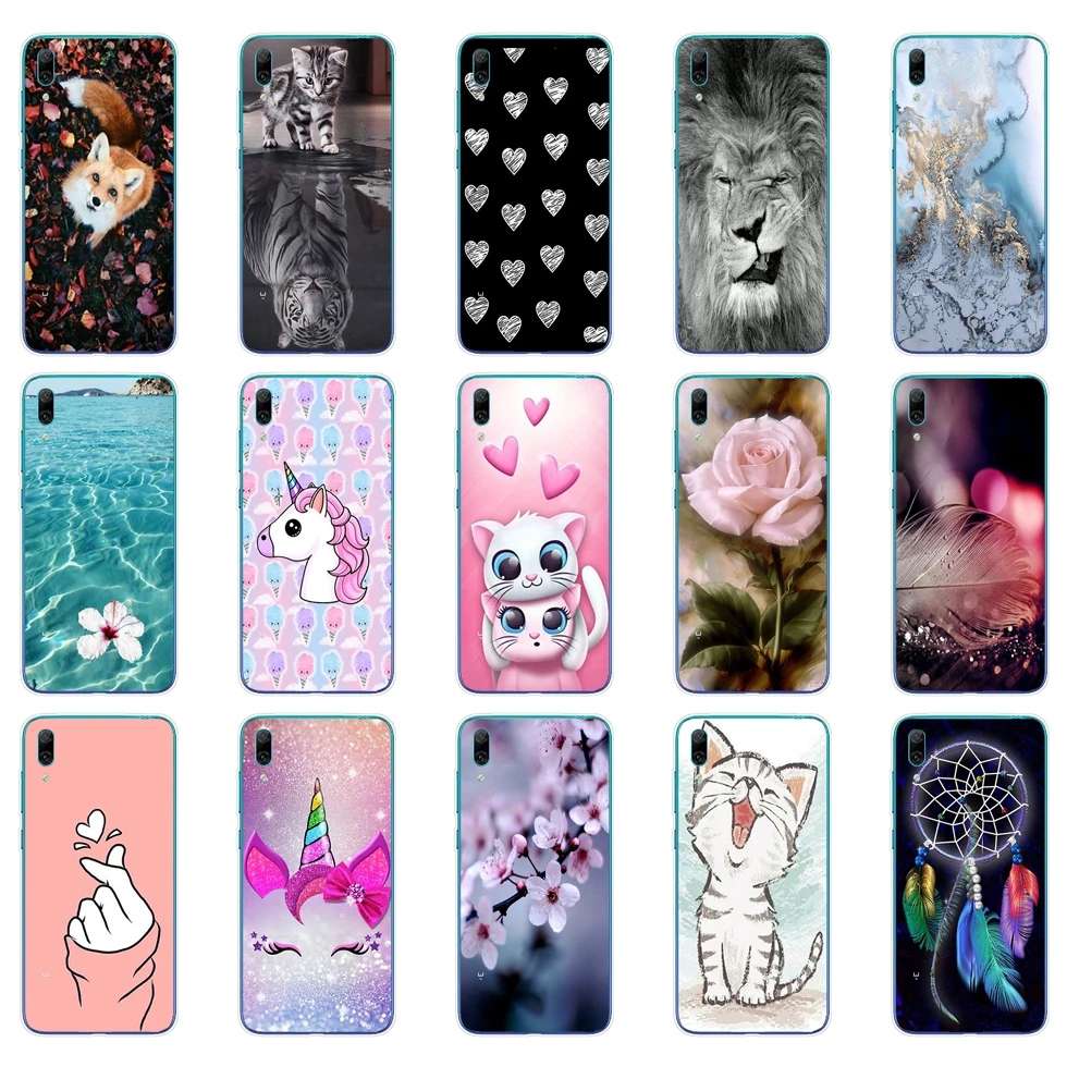 case for huawei y6 prime 2019 case cover silicone tpu cover soft phone housing for huawei y7 y7 prime pro 2019 cover tpu cute 4 free global shipping