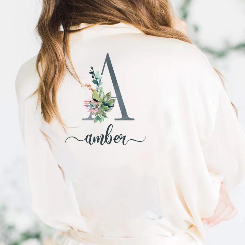 Свадебный Атласный халат индивидуальное имя буквенный принт для невесты