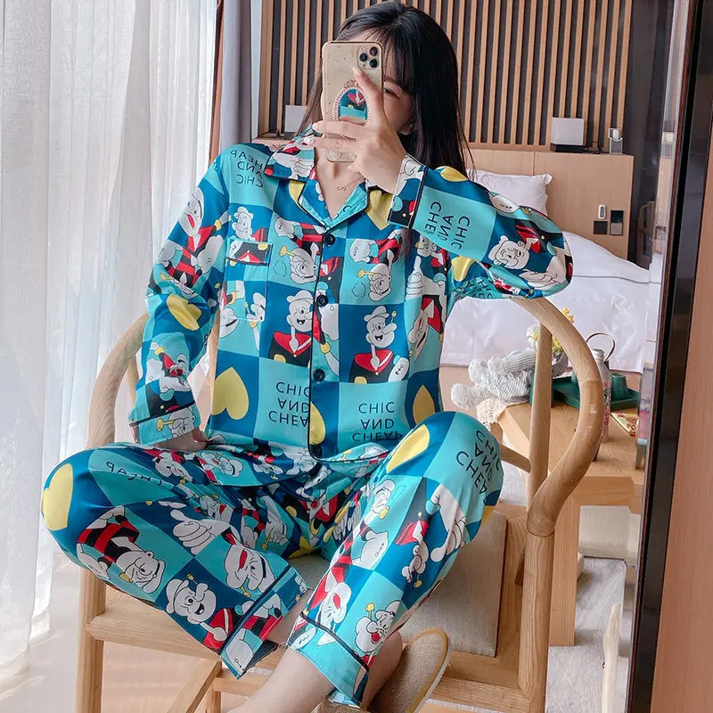 

Pajamas female spring summer autumn short long sleeve trousers sexy silk Korean student winter home wear two piece suit