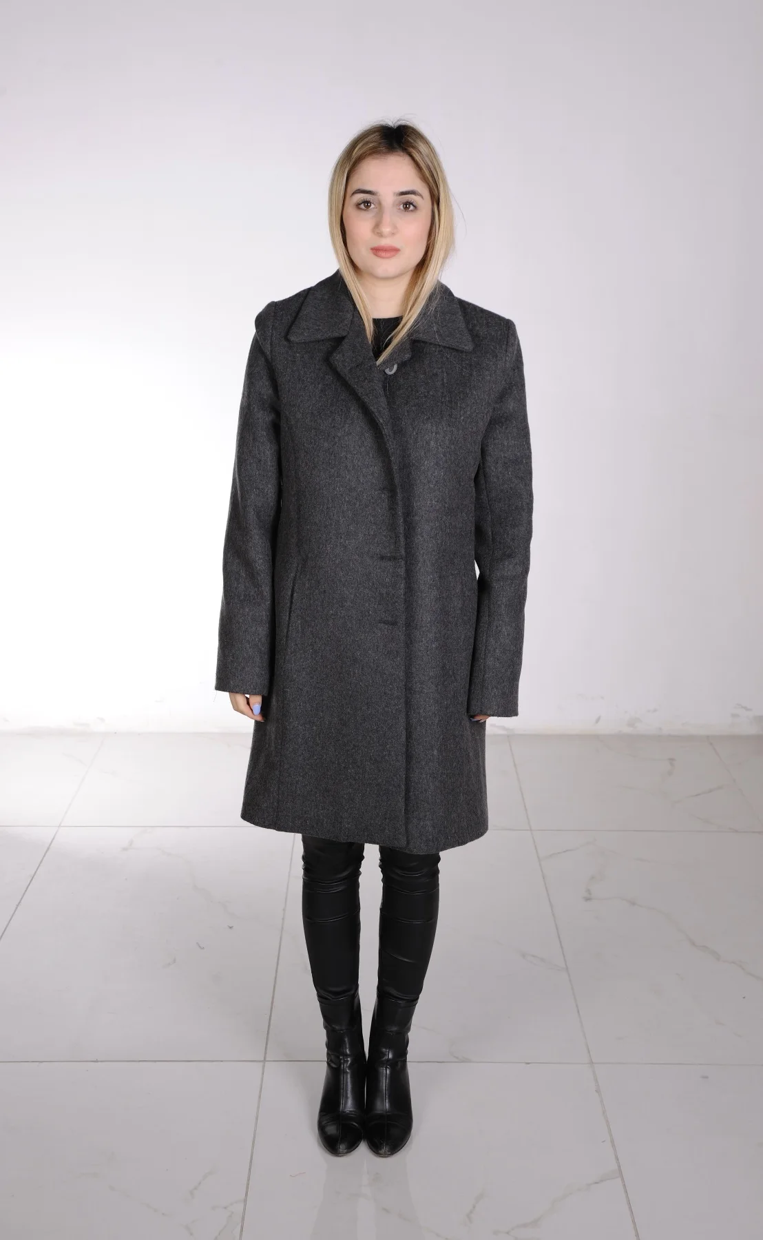 

WOVEN FABRIC GRAY WOMEN COAT