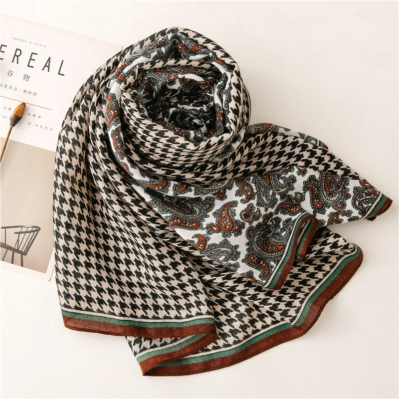 

2021 Autumn New Paisley Elegant Scarf Women Large Shawl Hijab Houndstooth Print Headwear Warm Scarf [6819]