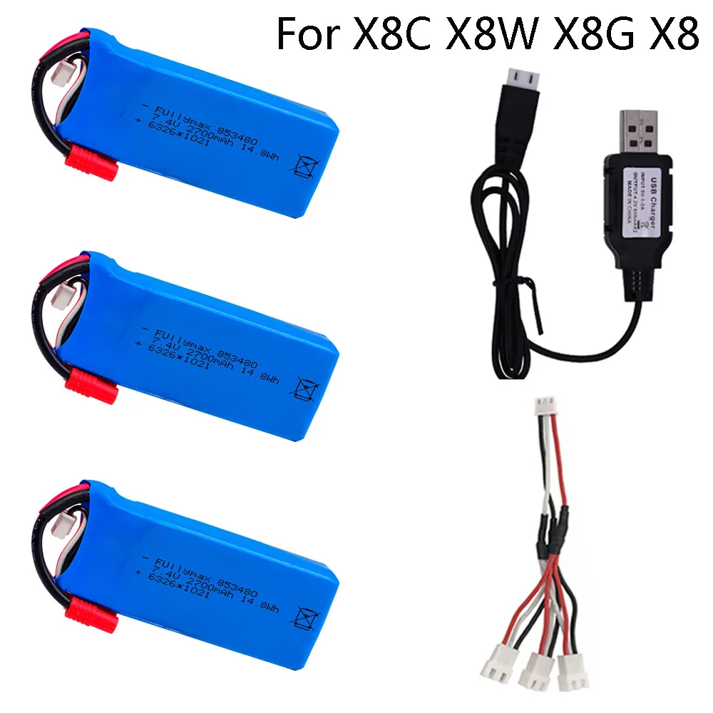 Lipo Battery 2S 7 4 v 2700mAh с USB зарядным устройством для Syma X8C X8W X8G X8 RC дроны Quadcopter запасные