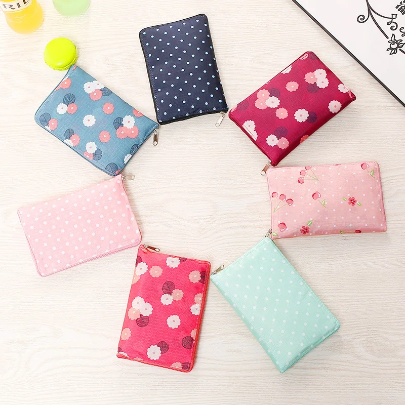 

Foldable Shopping Bags Recyclable Zipper Women's Handbags Pouches Groceries Tote Eco-Friendly Reusable Storage Bag