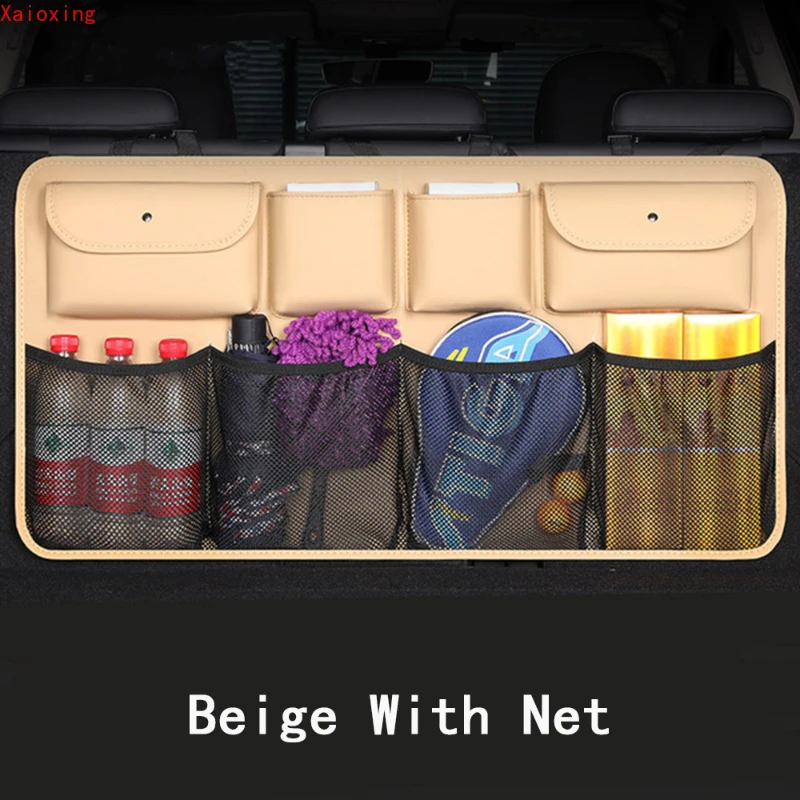 

Car Rear Seat Back Storage Bag PU Leather Auto Backseat Net in the Trunk Organizer Stowing Tidying Interior Accessories Supplies